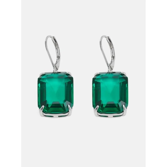 Lauren Ralph Lauren Silver Emerald Stone Drop Earrings - Picture 6 of 7